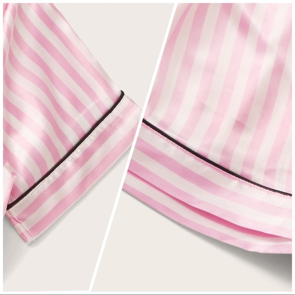 New Pink Striped Satin Silk-Like PJ Set​ - Picture 4 of 5